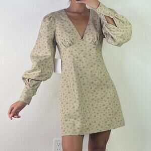 Beige Floral Long Sleeve Dress